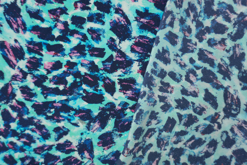 Blue Silk Abstract Printed Crepe De Chine Woven Fabric