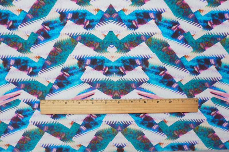Blue Silk Abstract Fragments Printed Crepe De Chine Woven Fabric