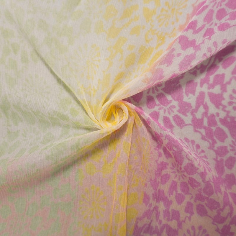 Pink Silk Floral Crinkle Yoryu Chiffon Woven Fabric