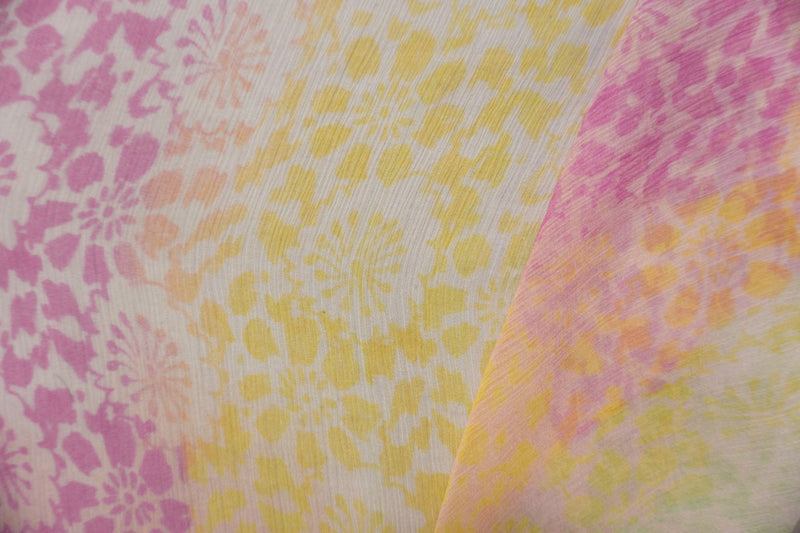 Pink Silk Floral Crinkle Yoryu Chiffon Woven Fabric