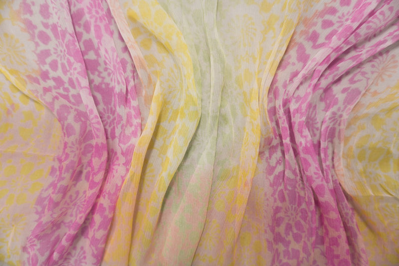Pink Silk Floral Crinkle Yoryu Chiffon Woven Fabric