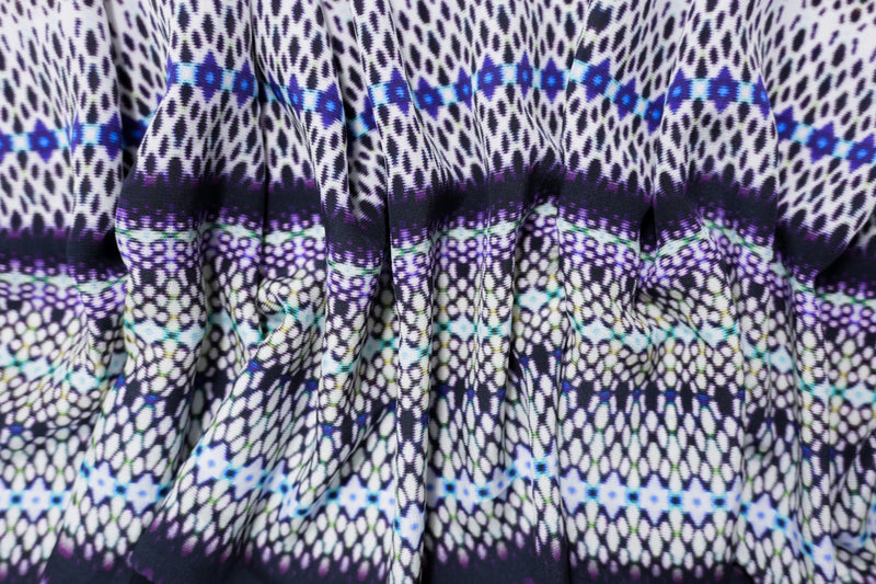 Purple Silk Abstract Stripe Printed Crepe De Chine Woven Fabric