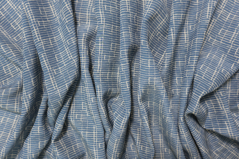 3 1/2 YD PC-Blue Silk Abstract Texture Printed Crepe De Chine Woven Fabric