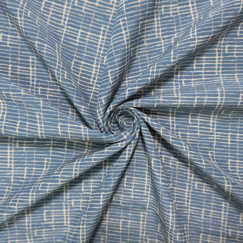 3 1/2 YD PC-Blue Silk Abstract Texture Printed Crepe De Chine Woven Fabric