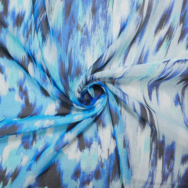 Blue Silk Abstract Printed Chiffon Woven Fabric