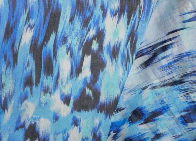 Blue Silk Abstract Printed Chiffon Woven Fabric