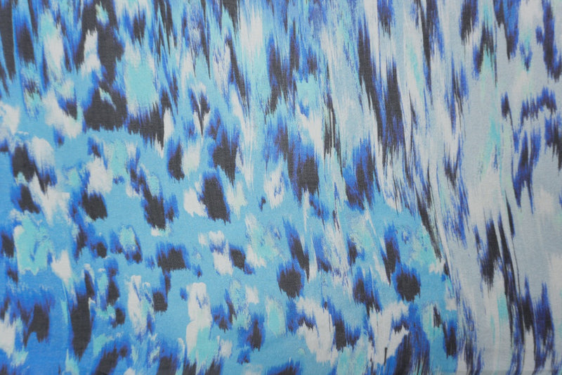 Blue Silk Abstract Printed Chiffon Woven Fabric