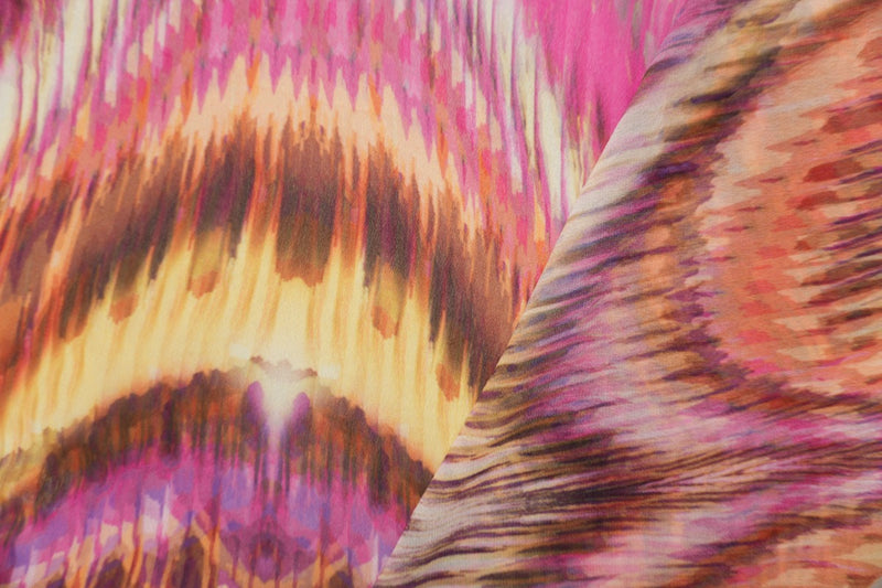Purple Silk Abstract Wave Georgette Woven Fabric