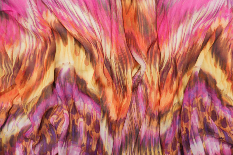 Purple Silk Abstract Wave Georgette Woven Fabric