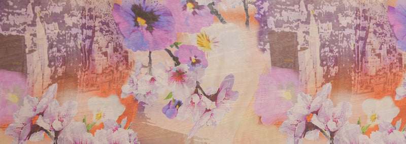Purple Silk Floral Printed Chiffon Woven Fabric