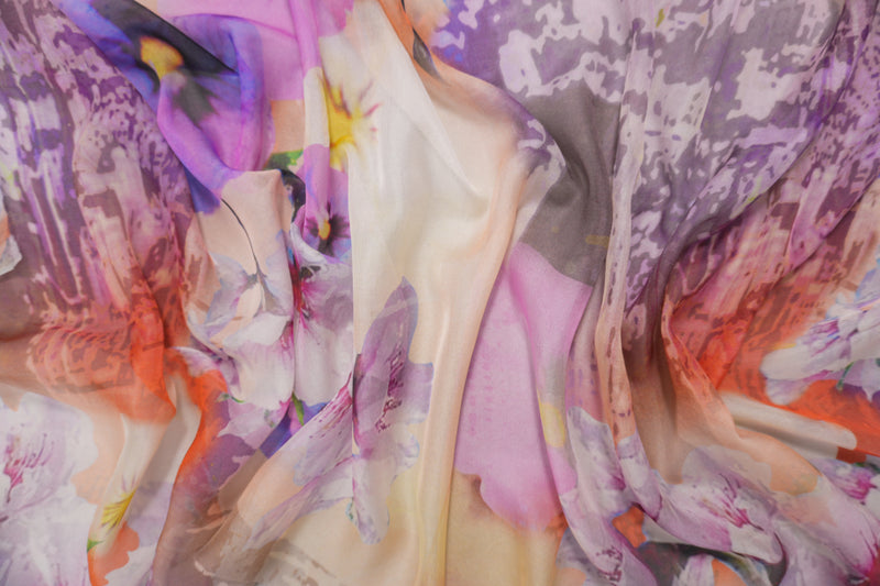 Purple Silk Floral Printed Chiffon Woven Fabric