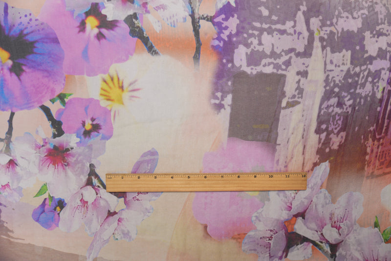 Purple Silk Floral Printed Chiffon Woven Fabric