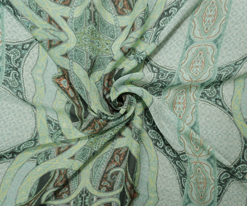 Green Silk Paisley Printed Chiffon Woven Fabric