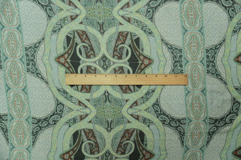Green Silk Paisley Printed Chiffon Woven Fabric