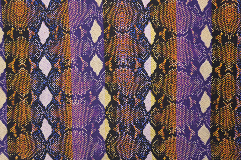 Purple Silk Abstract Reptile Printed Crepe De Chine Woven Fabric