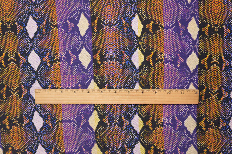 Purple Silk Abstract Reptile Printed Crepe De Chine Woven Fabric