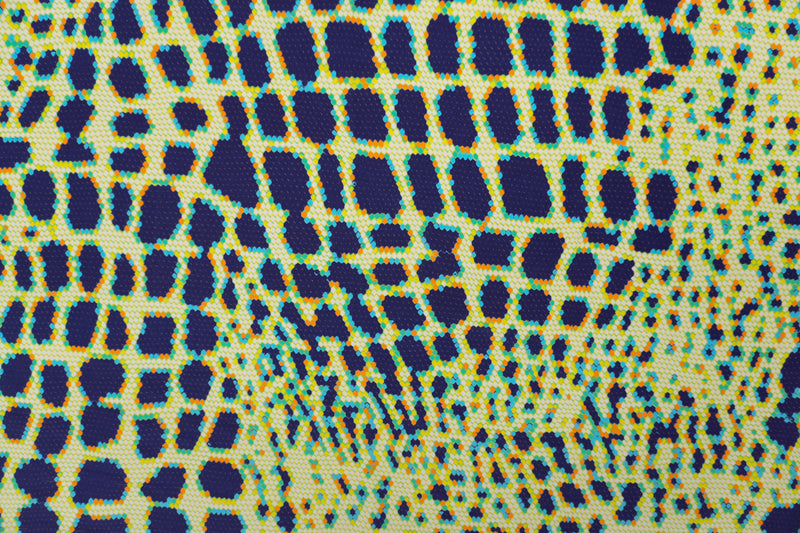 Blue Silk Honeycomb Reptile Printed Crepe De Chine Woven Fabric
