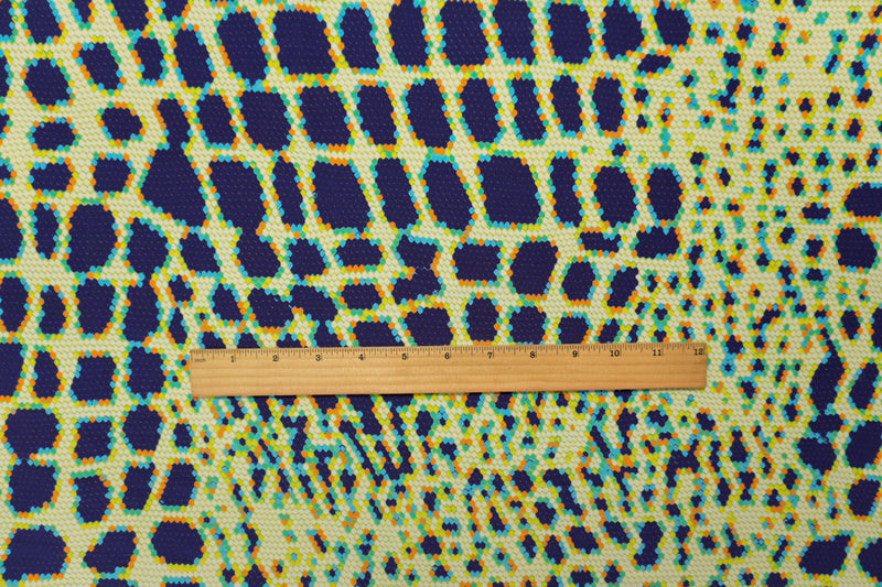 Blue Silk Honeycomb Reptile Printed Crepe De Chine Woven Fabric