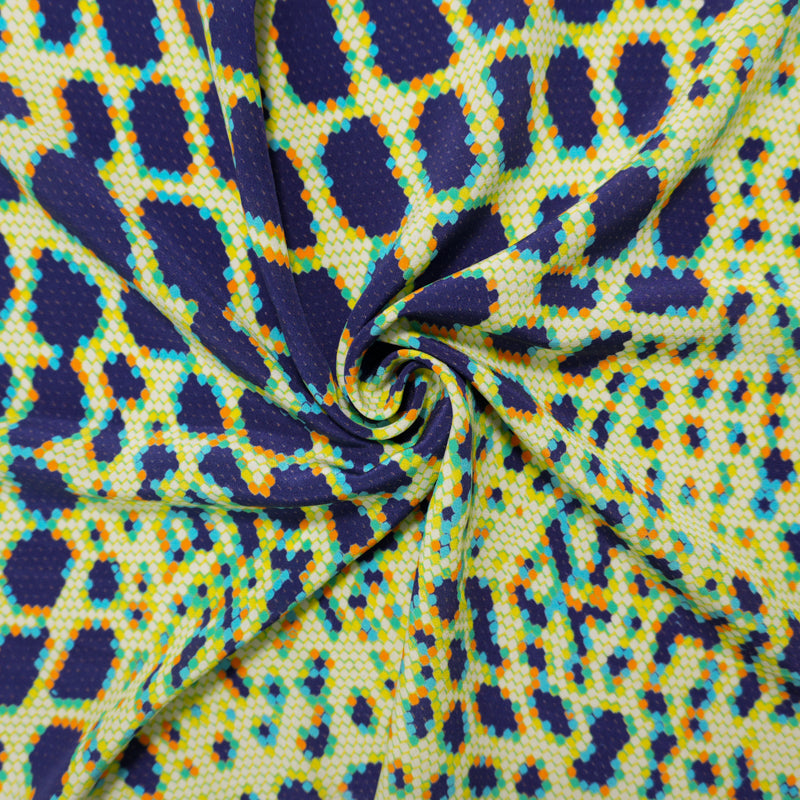 Blue Silk Honeycomb Reptile Printed Crepe De Chine Woven Fabric