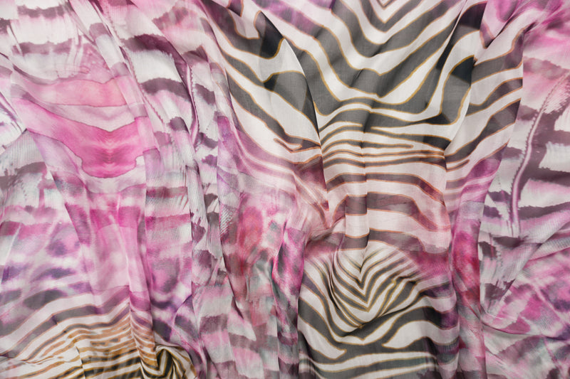 Purple Silk Abstract Zebra Printed Chiffon Woven Fabric