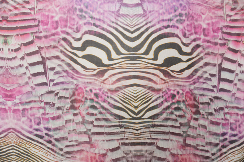 Purple Silk Abstract Zebra Printed Chiffon Woven Fabric