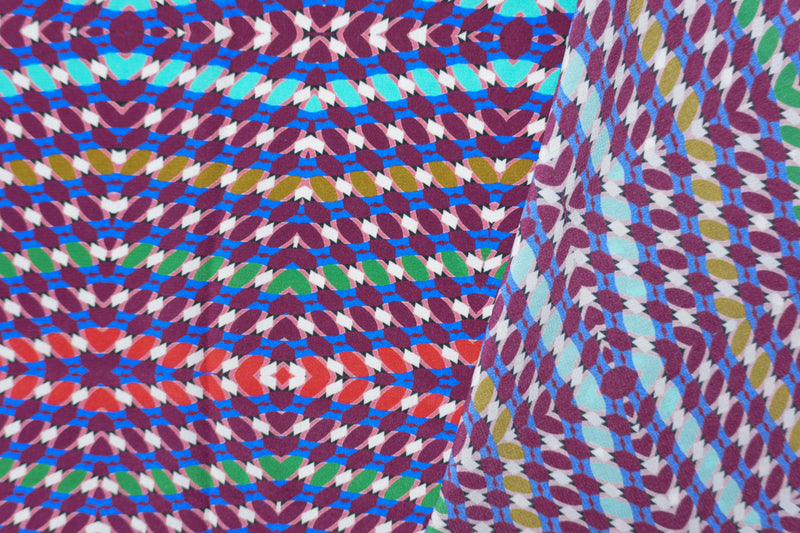 Purple Silk Kaleidoscope Printed Crepe De Chine Woven Fabric