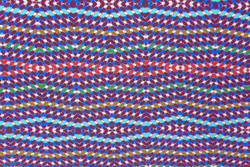 Purple Silk Kaleidoscope Printed Crepe De Chine Woven Fabric