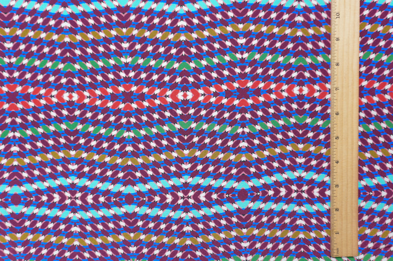 Purple Silk Kaleidoscope Printed Crepe De Chine Woven Fabric