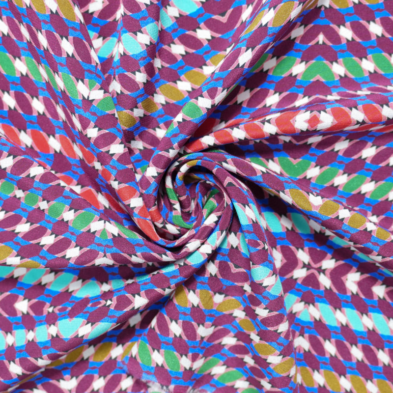 Purple Silk Kaleidoscope Printed Crepe De Chine Woven Fabric