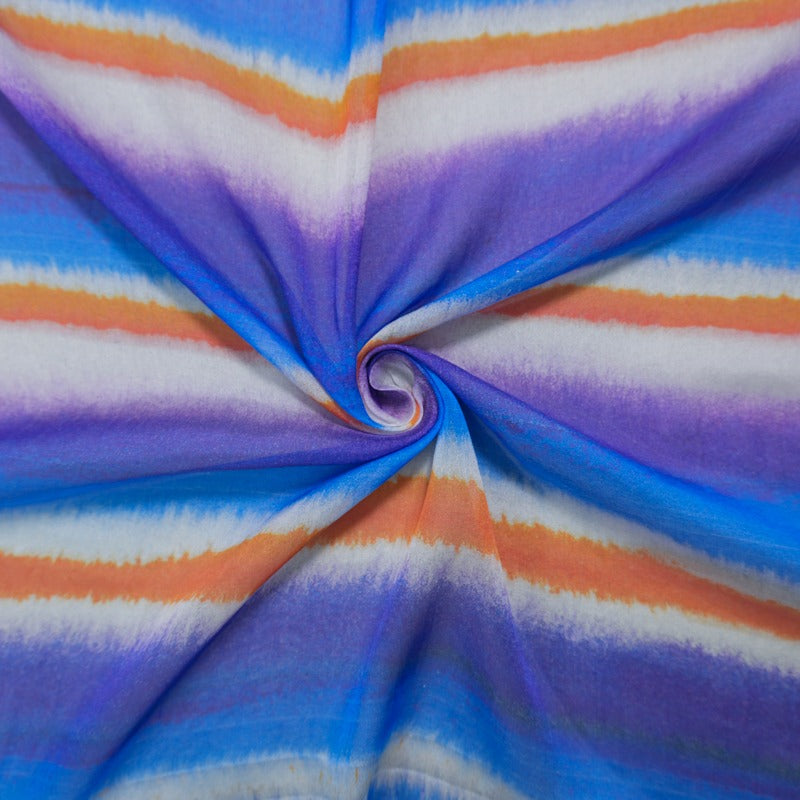 Blue Silk Stripe Printed Chiffon Woven Fabric
