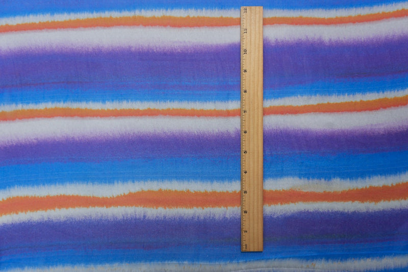 Blue Silk Stripe Printed Chiffon Woven Fabric