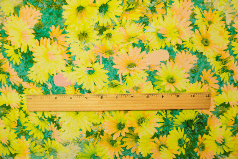 Yellow Silk Floral Printed Semi-Sheer Crepe Woven Fabric