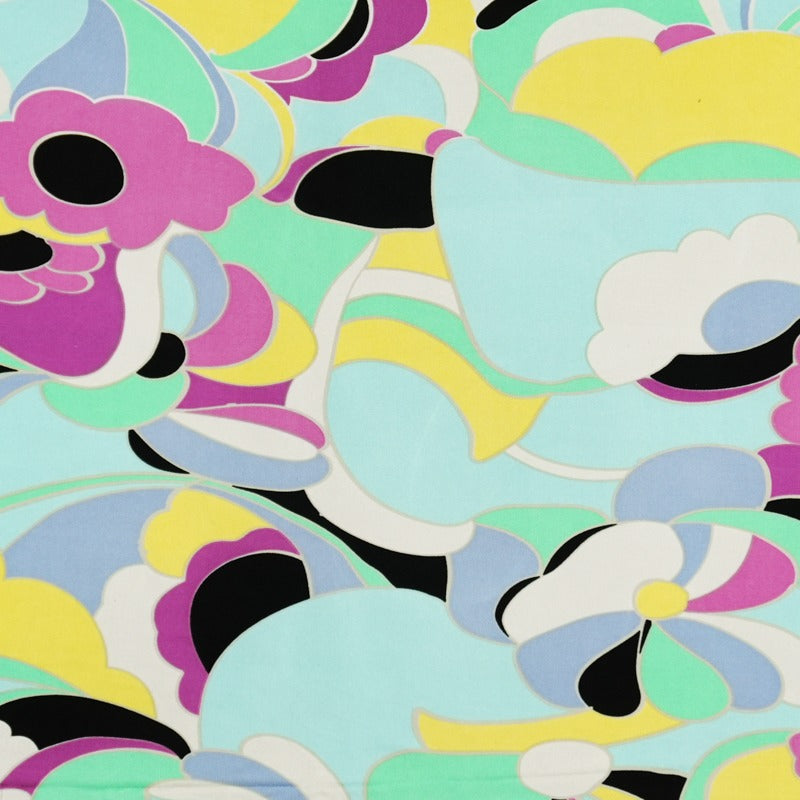 Teal Silk Abstract Floral Printed Interlock Knit Fabric