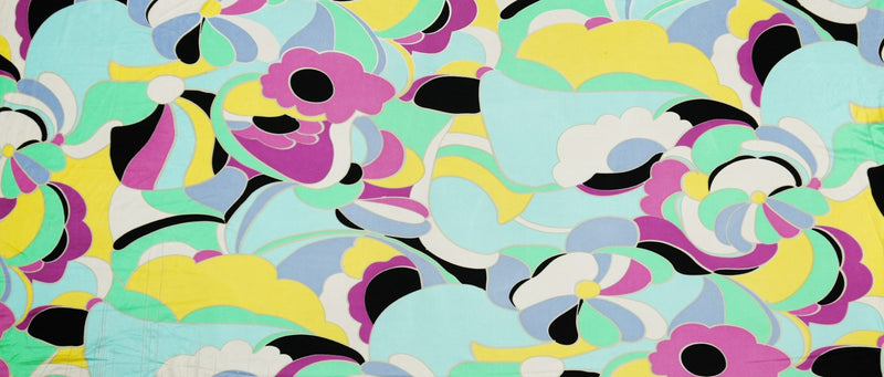 Teal Silk Abstract Floral Printed Interlock Knit Fabric