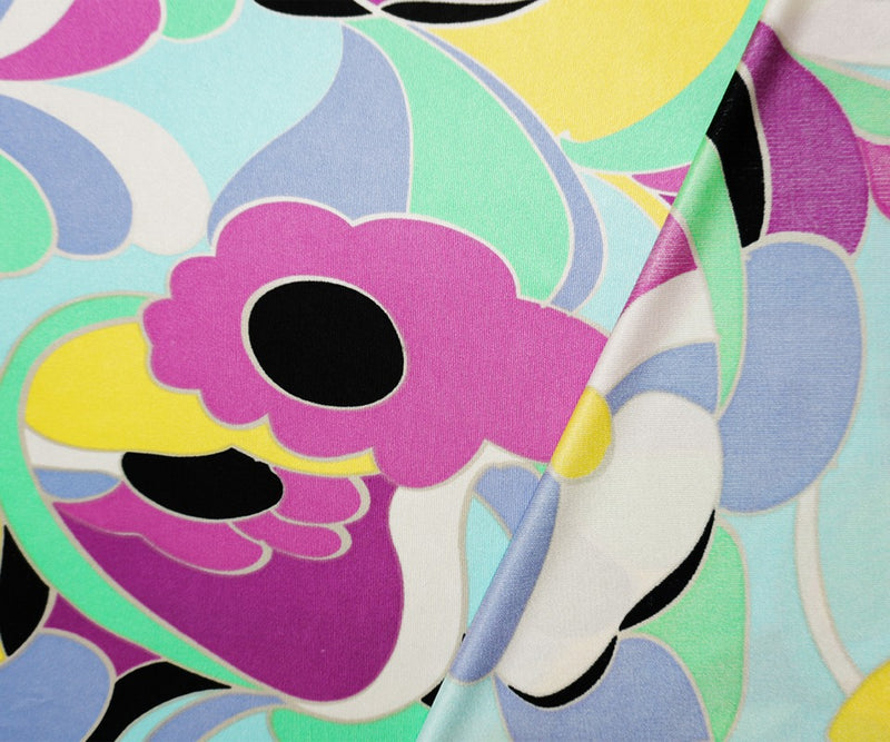 Teal Silk Abstract Floral Printed Interlock Knit Fabric