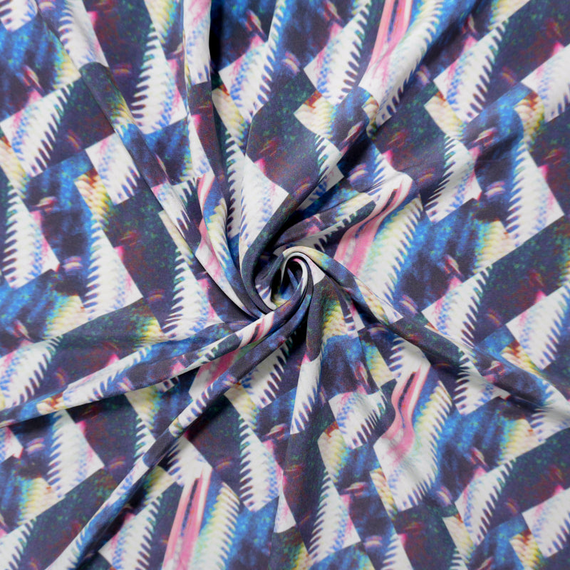 Blue Silk Abstract Fragment Printed Matte Crepe De Chine Fabric