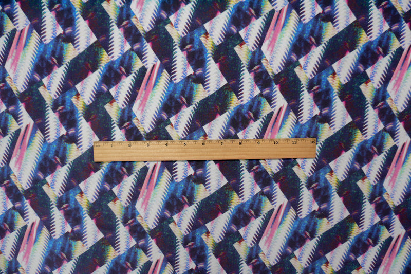 Blue Silk Abstract Fragment Printed Matte Crepe De Chine Fabric