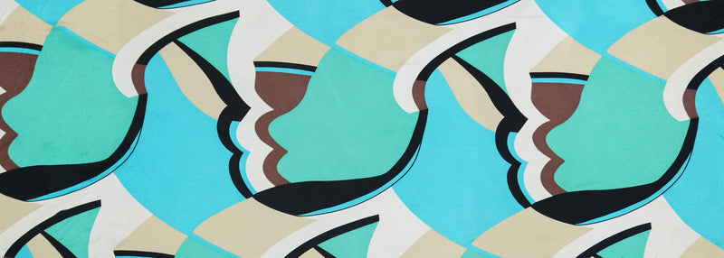 Teal Silk Abstract Printed Interlock Knit Fabric