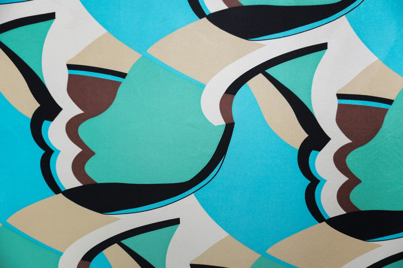 Teal Silk Abstract Printed Interlock Knit Fabric