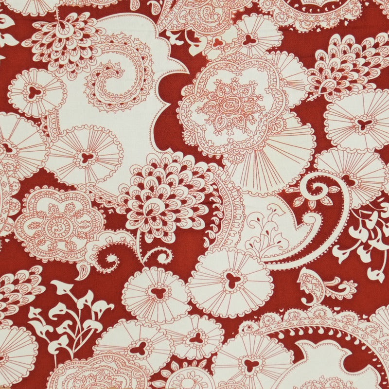 Red Silk Floral Printed Interlock Knit Fabric