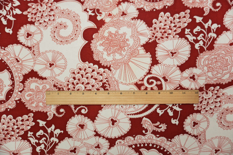 Red Silk Floral Printed Interlock Knit Fabric