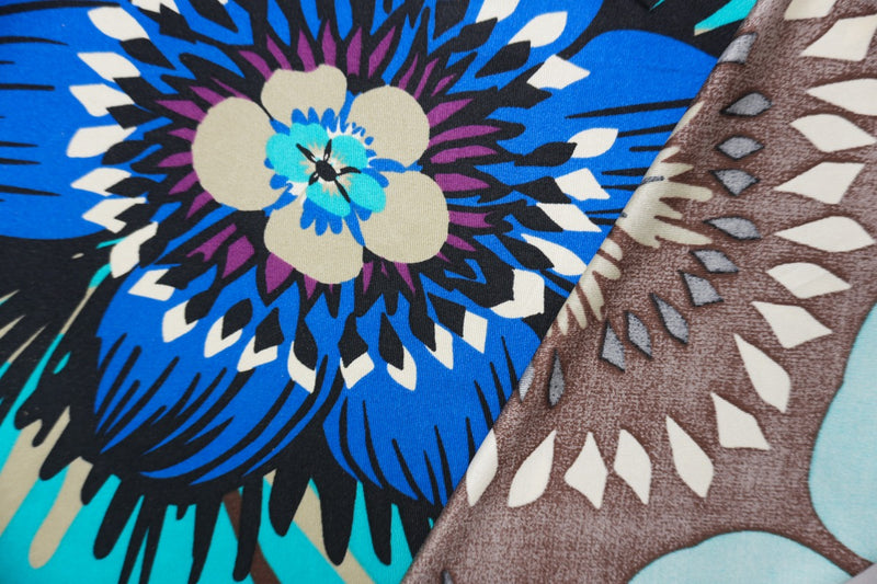 Brown Silk Floral Printed Interlock Knit Fabric