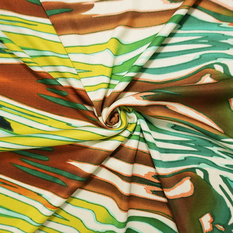 Green Silk Abstract Printed Interlock Knit Fabric