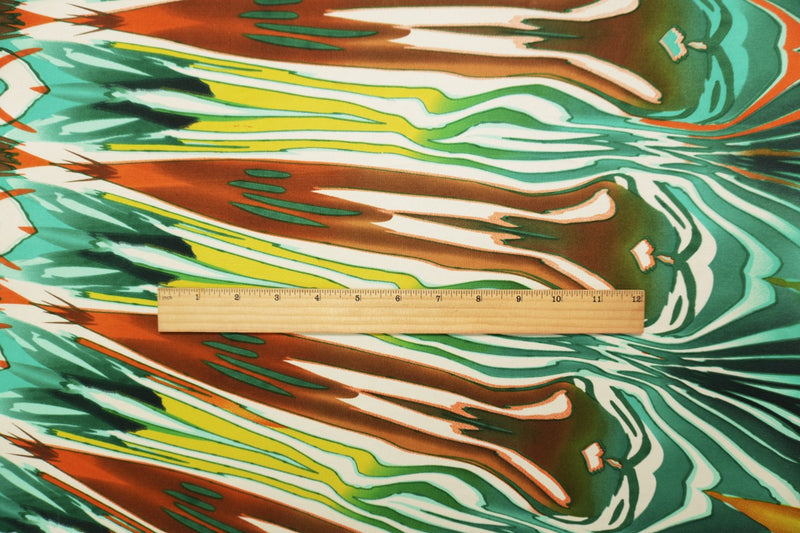 Green Silk Abstract Printed Interlock Knit Fabric