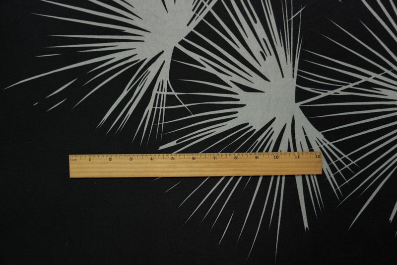 Black Silk Spandex Stretch Leaves Printed Interlock Knit Fabric