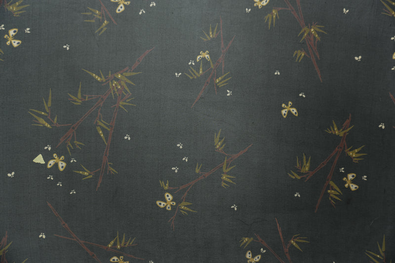 Black Silk Bamboo and Butterfly Printed Chiffon Woven Fabric