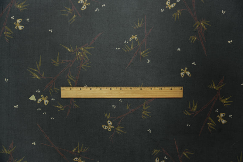 Black Silk Bamboo and Butterfly Printed Chiffon Woven Fabric