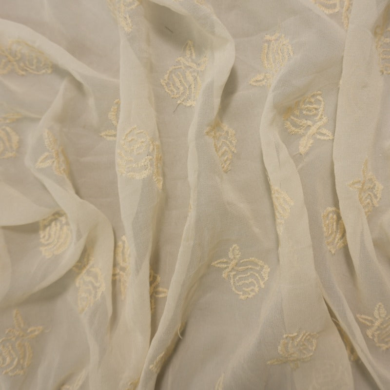 Beige Silk Floral Embroidered Chiffon Woven Fabric