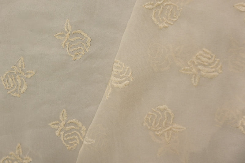Beige Silk Floral Embroidered Chiffon Woven Fabric