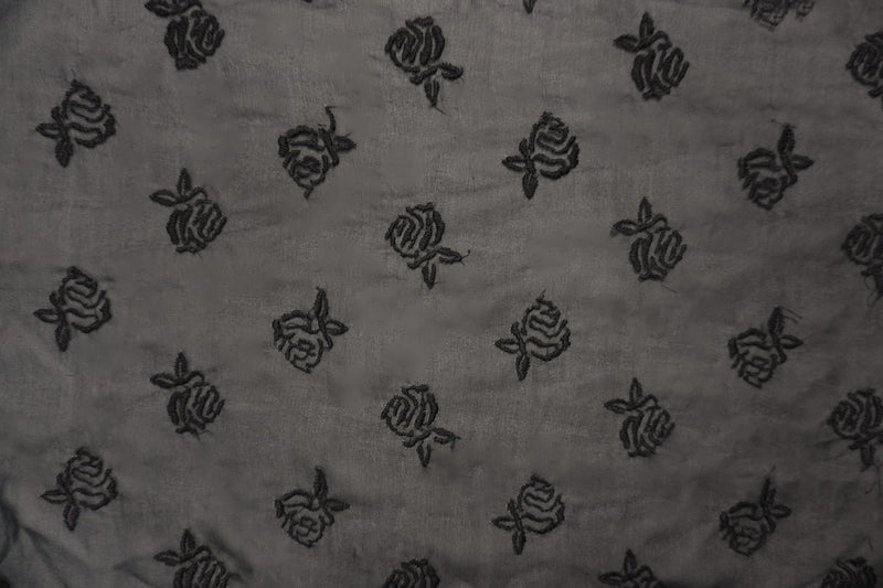 Black Silk Floral Embroidered Chiffon Woven Fabric